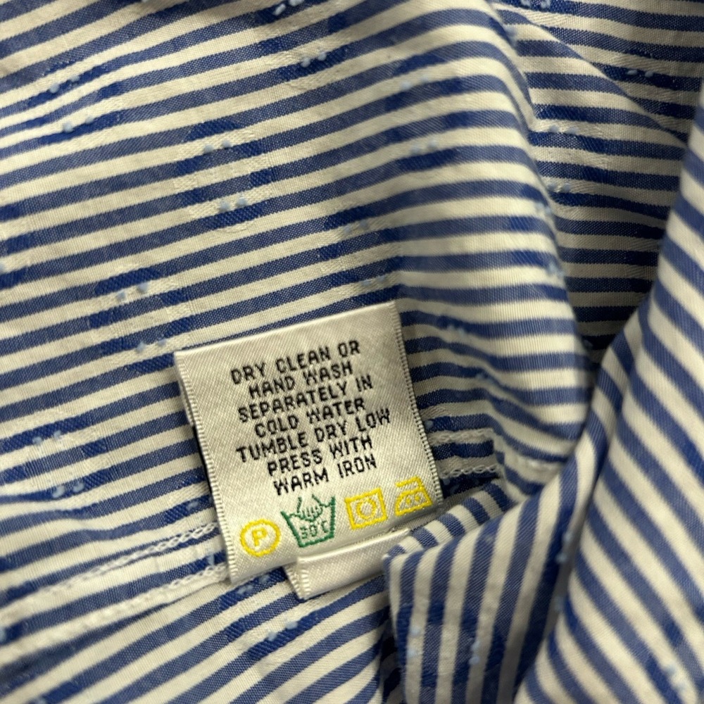 Bugatchi‎ Shaped Fit Blue White Stripe Medallion Print Dress Shirt Men's Medium - Picture 13 of 16